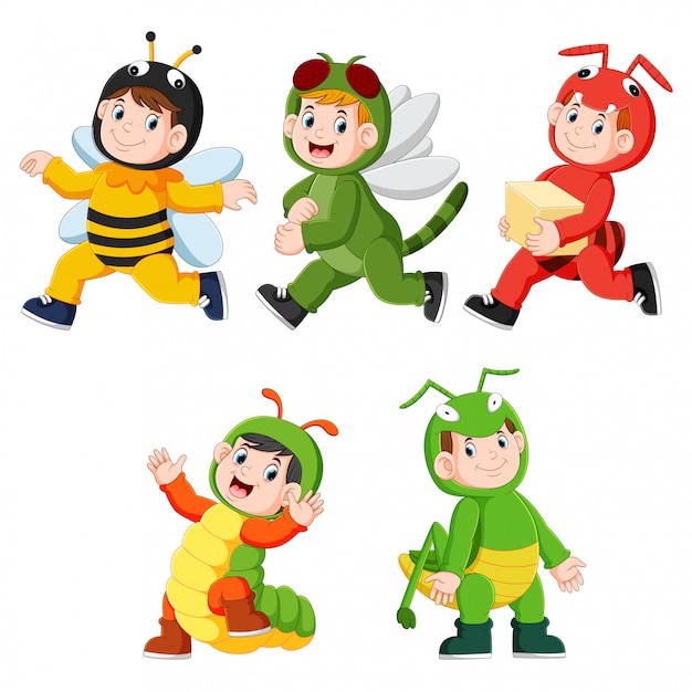 collection of children wearing cute insect animal costumes