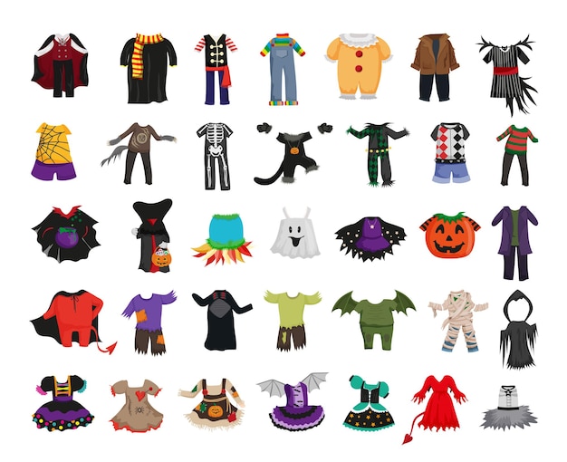 Vettore collezione di costumi di halloween per bambini