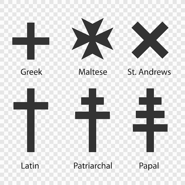 Vector collection of christian cross variants on transparent background