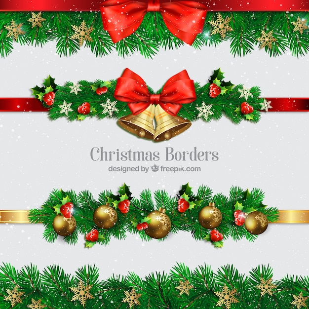 Vector collection of christmas borders with balls and bells