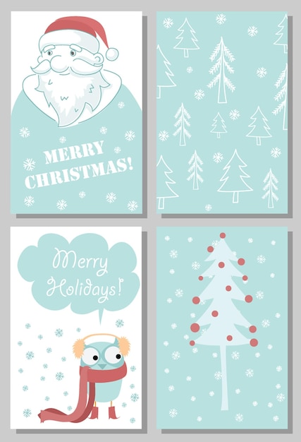 Collection of Christmas card templates Christmas Posters set Vector illustration Template for Greeting Scrapbooking Congratulations Invitations