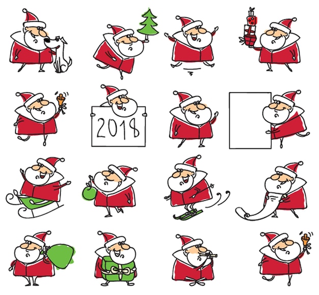 Collection of christmas cards templates with santa claus and greeting text merry christmas