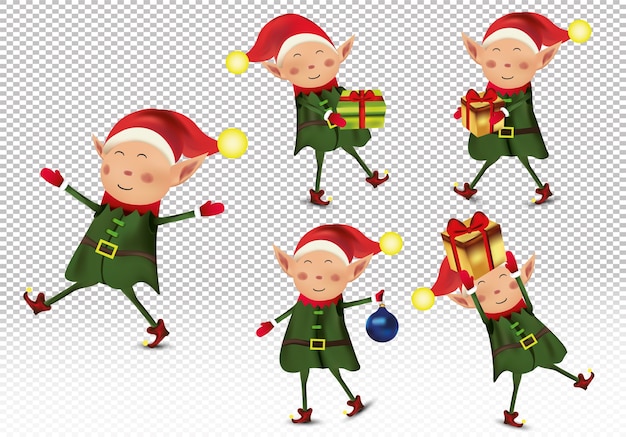 Collection of christmas elves isolated