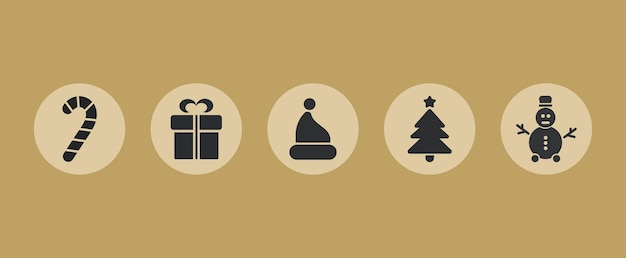 Collection of Christmas icons on white background.