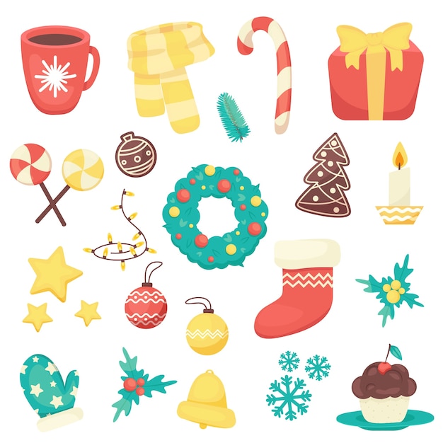 Vector collection of christmas items such as christmas