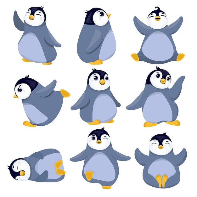 Collection of christmas penguins illustration