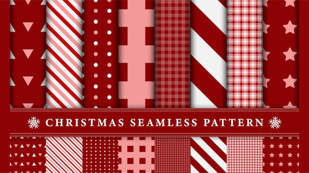 Collection of Christmas seamless pattern with geometric shape.