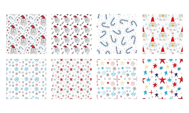 Collection of christmas seamless patterns in the style of doodle