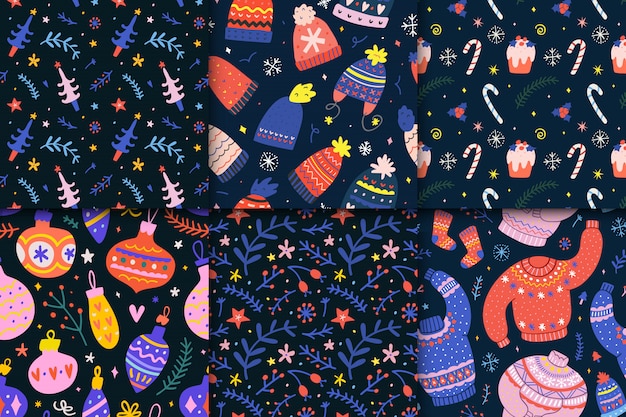 Vector collection of christmas seamless patterns