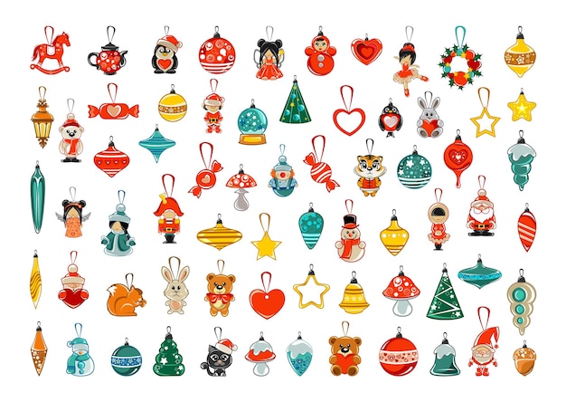 Collection of Christmas toys gifts and tree decorations