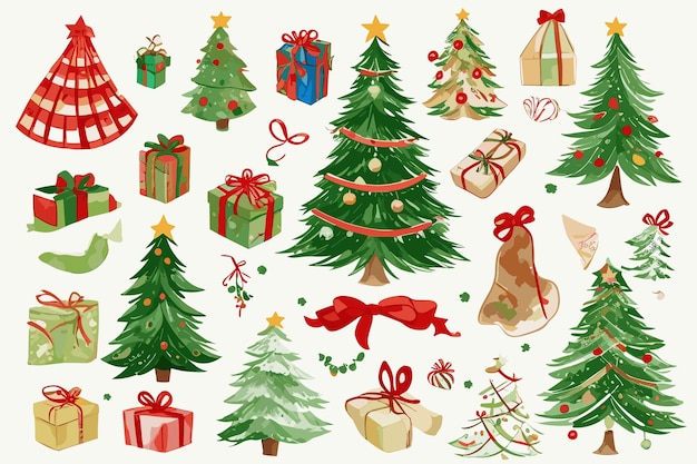 Коллекция рождественских деревьев и подарков из коллекции.