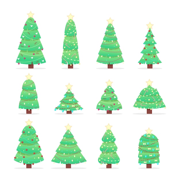 Collection of christmas trees isolated on white