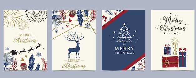 Collection of chritsmas background set with deer,firework,ribbon