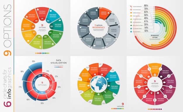Vector collection of   circle chart templates  options.