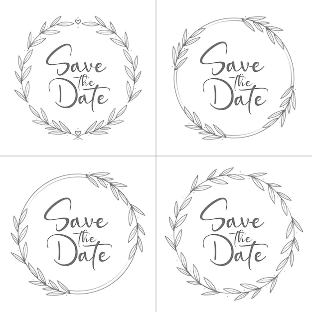 Vector collection of circle style minimal floral wedding