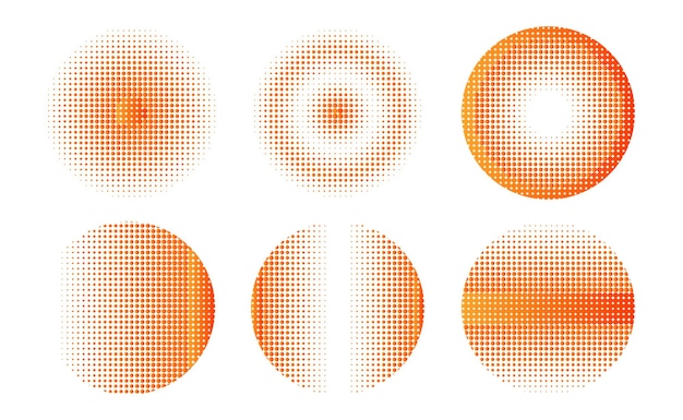 Collection of circular halftones with small dots orange halftone free vector