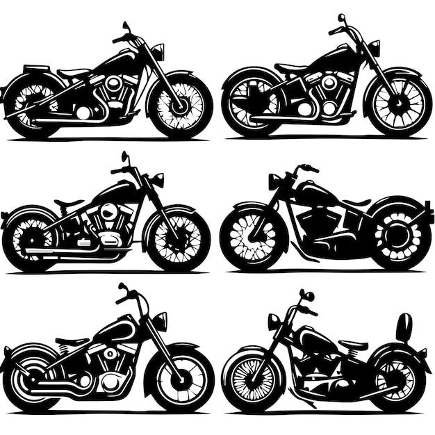 Vector a collection of classic motorcycles with silhouette styles