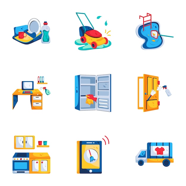 Collection of Cleaning Flat Icons