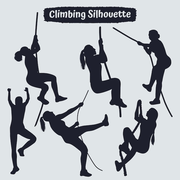 Collection of Climbing in mountains silhouettes in different poses