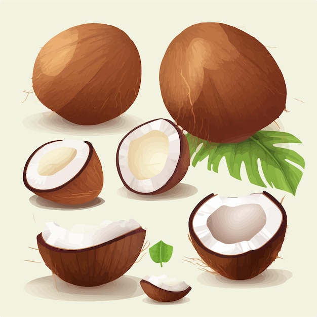 A collection of coconut vector illustrations with a pastel color scheme