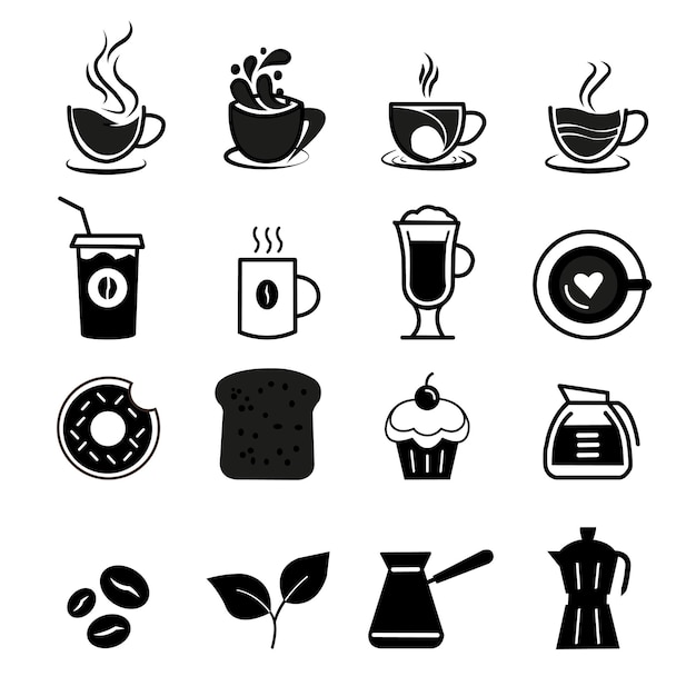 Vector a collection of coffee icons including a cup of coffee, a cup of coffee, a cup of coffee, a cup of coffee, and a cup of coffee.