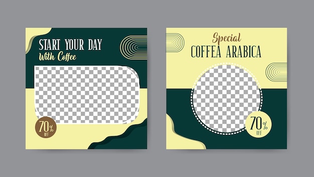 Collection of coffee shop social media post templates square banner design background