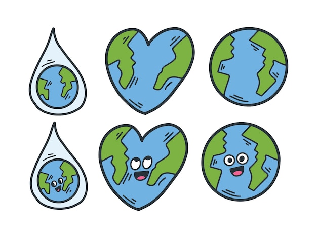 Vector collection color doodle illustration of planet earth