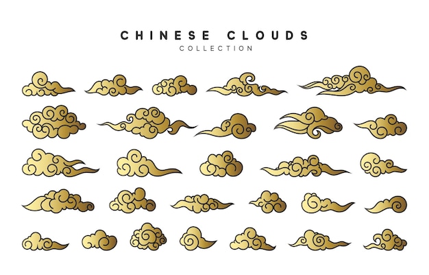 ベクトル 中国風のコレクションカラーの金色の雲。