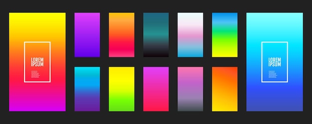 Коллекция цветовых градиентов фона на темном фоне Современный векторный дизайн экрана для мобильного приложения Мягкие цветовые градиенты Векторная иллюстрация