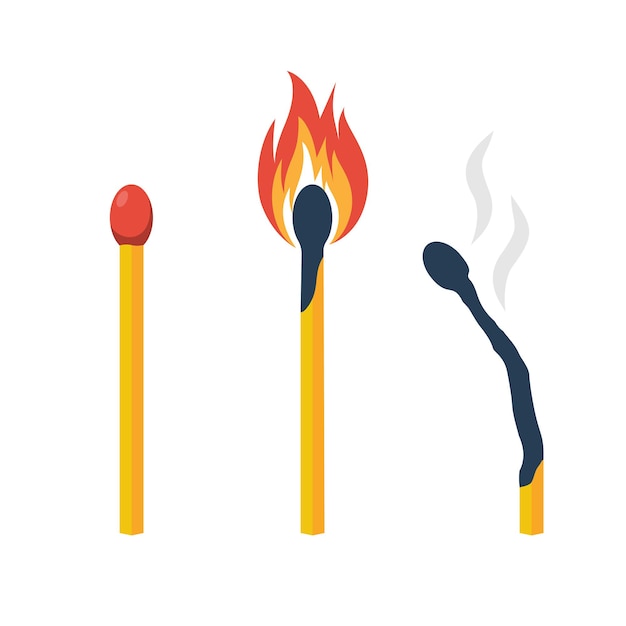 Vector collection color of matches burning match in smoke and whole vector illustration flat design isolate