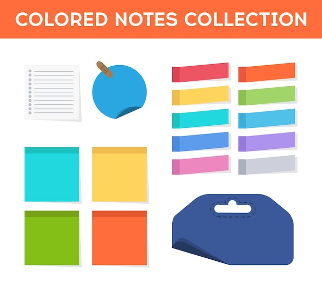 Collection of colored sticky notes isolated on white background vector elements