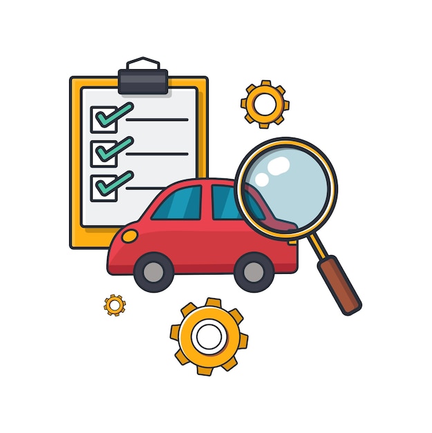 Vector collection colored thin icon of car checking magnifying glass gear checklist business and finance concept vector illustration