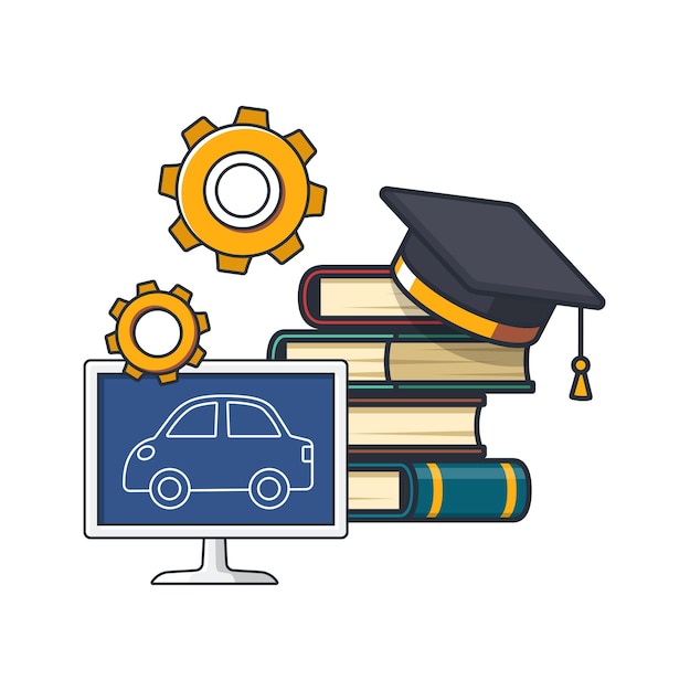 Collection colored thin icon of engine engineer learning subject gear book graduated hat learning and education concept vector illustration