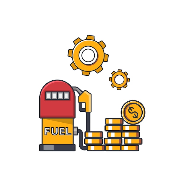 Collection colored thin icon of gas station and money coin gear energy business concept vector illustration