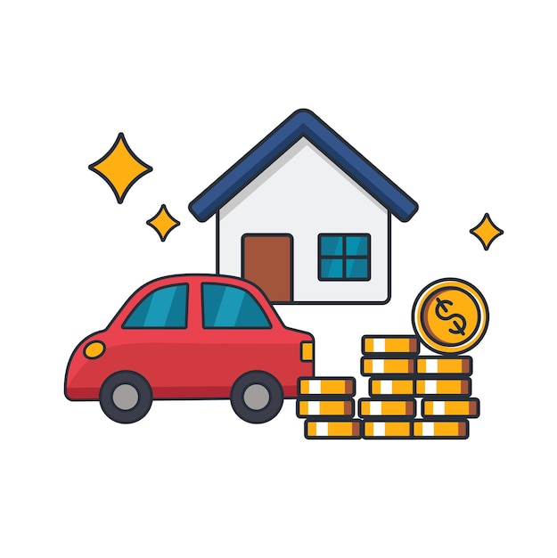 Collection colored thin icon of property house money coins car business and finance concept vector illustration