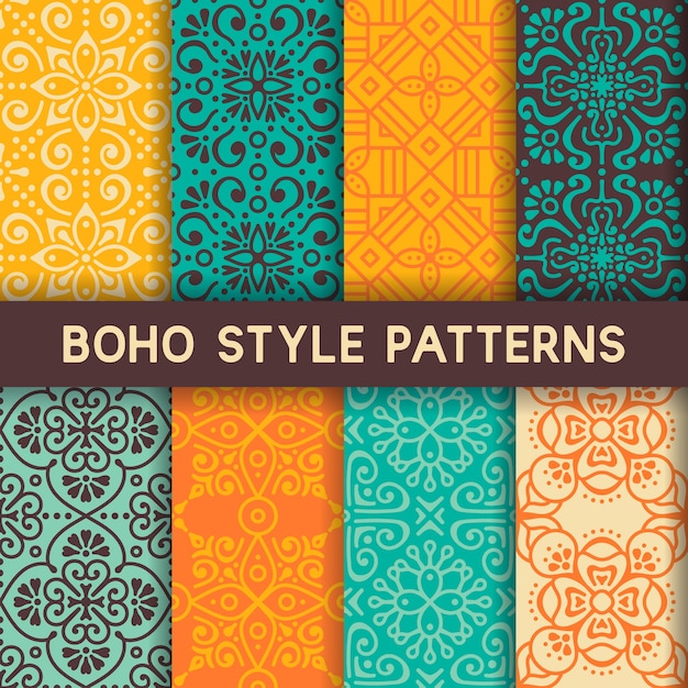 Collection of colorful boho patterns