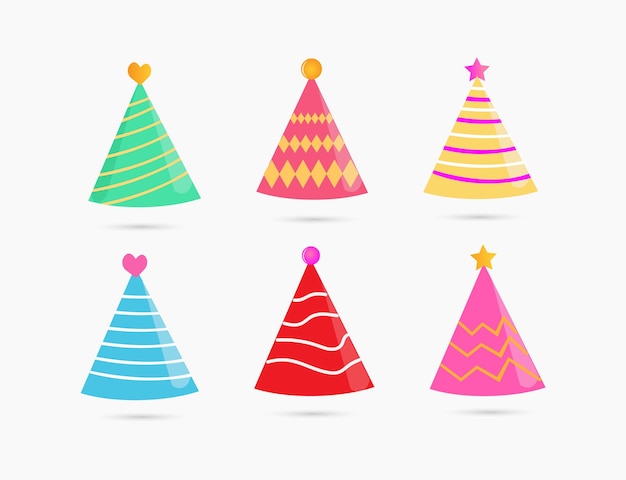 Vector collection of colorful caps paper party hats vector for birthday, carnival, anniversary, christmas