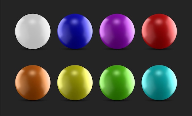 collection of colorful d spheres isolated on dark
