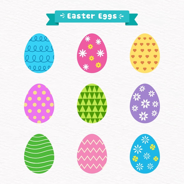 Raccolta di colorate uova di pasqua illustrazione vettoriale diversi tipi di disegno clipart su di esso