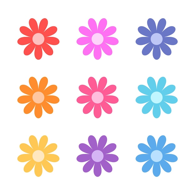 色鮮やかな平らな花のアイコンのコレクション