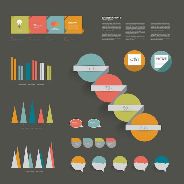 Raccolta di elementi infografici piatti colorati.