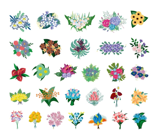 Vector collection of colorful flower bouquets