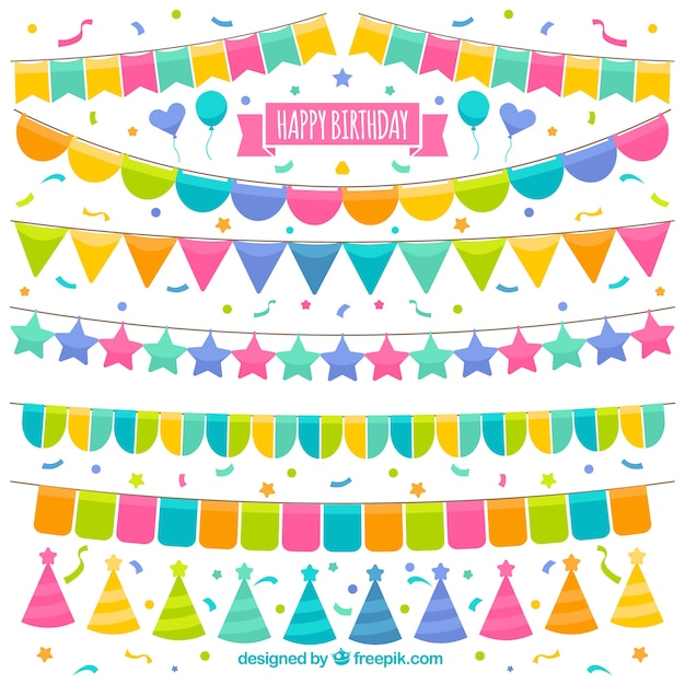 Vector collection of colorful garlands for birthday