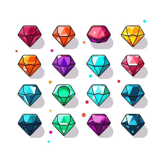 A collection of colorful gems with different colors and shapes.