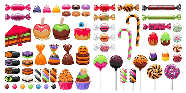 Collection of colorful halloween sweets