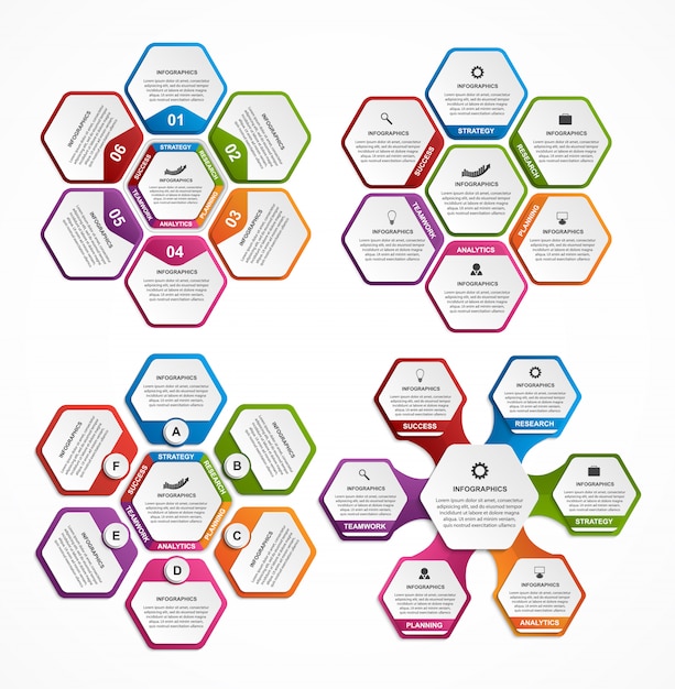 Collection of colorful hexagon for infographics.