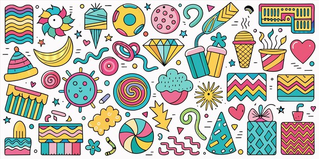 Vector a collection of colorful illustrations including the word gift