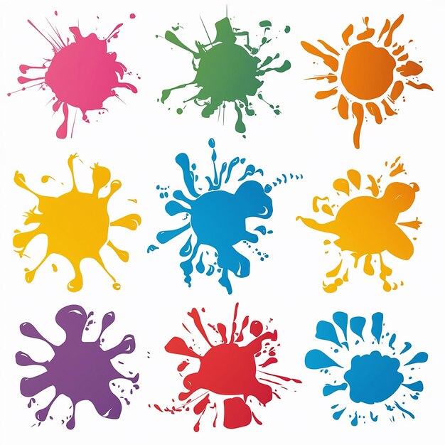 Vector a collection of colorful ink or paint splashes these splashes are symmetrically arranged in a grid pattern