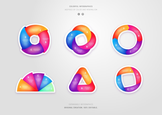 Vector collection of colorful minimalist style graphics with gradients