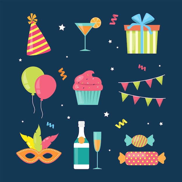 collection of colorful party elements